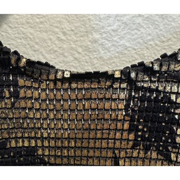 Vintage Janine Medium Gold Black Floral Cocktail Dress Open Back Mosaic Retro - Picture 13 of 16